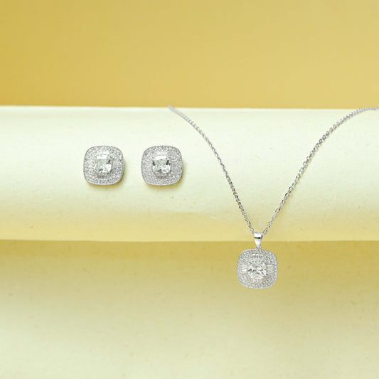 Brilliance Square Set Pendant With Earrings