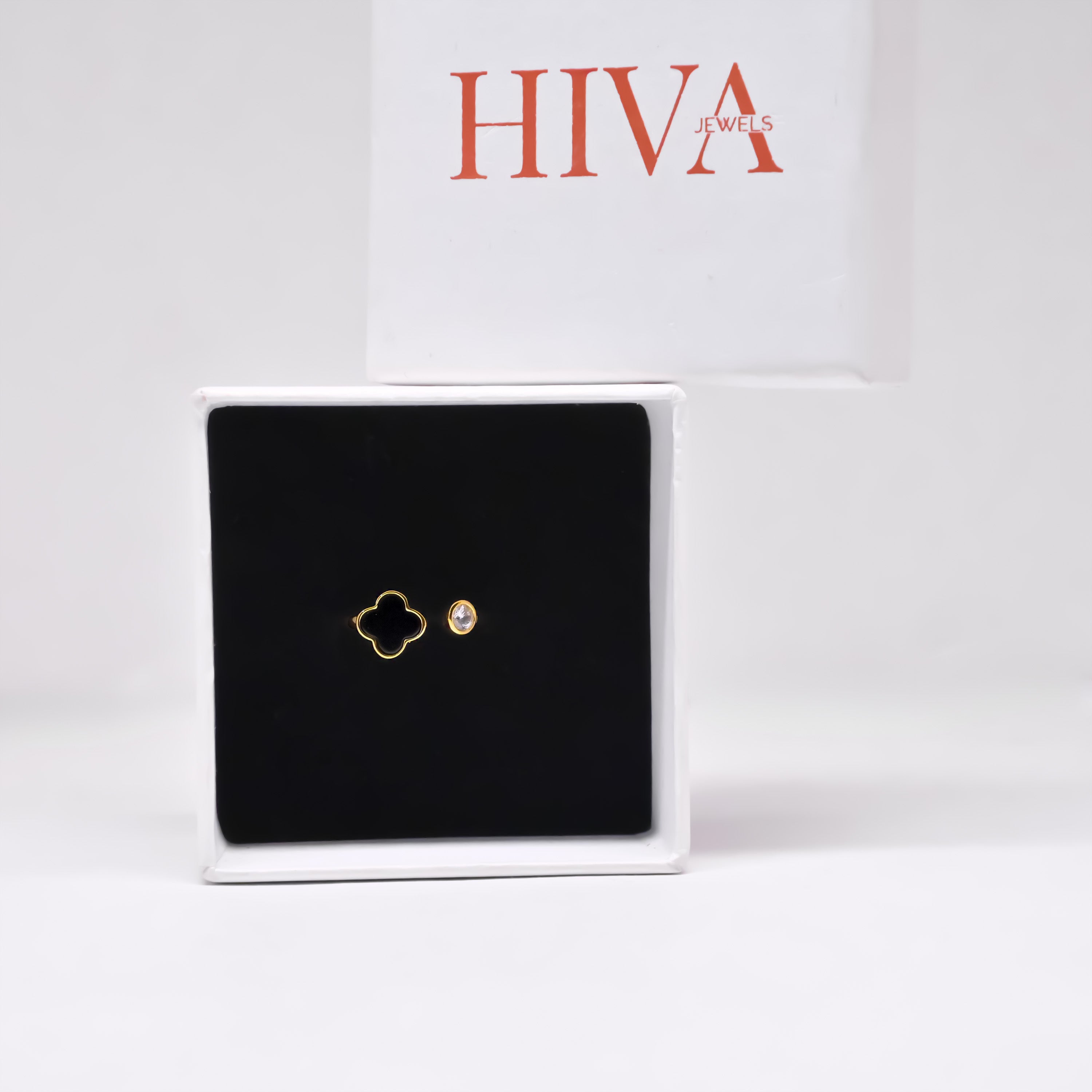 Black Petal Glow Ring - Gold Plated