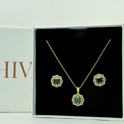 Crown Luxe Pendant With Earrings - Gold Plated