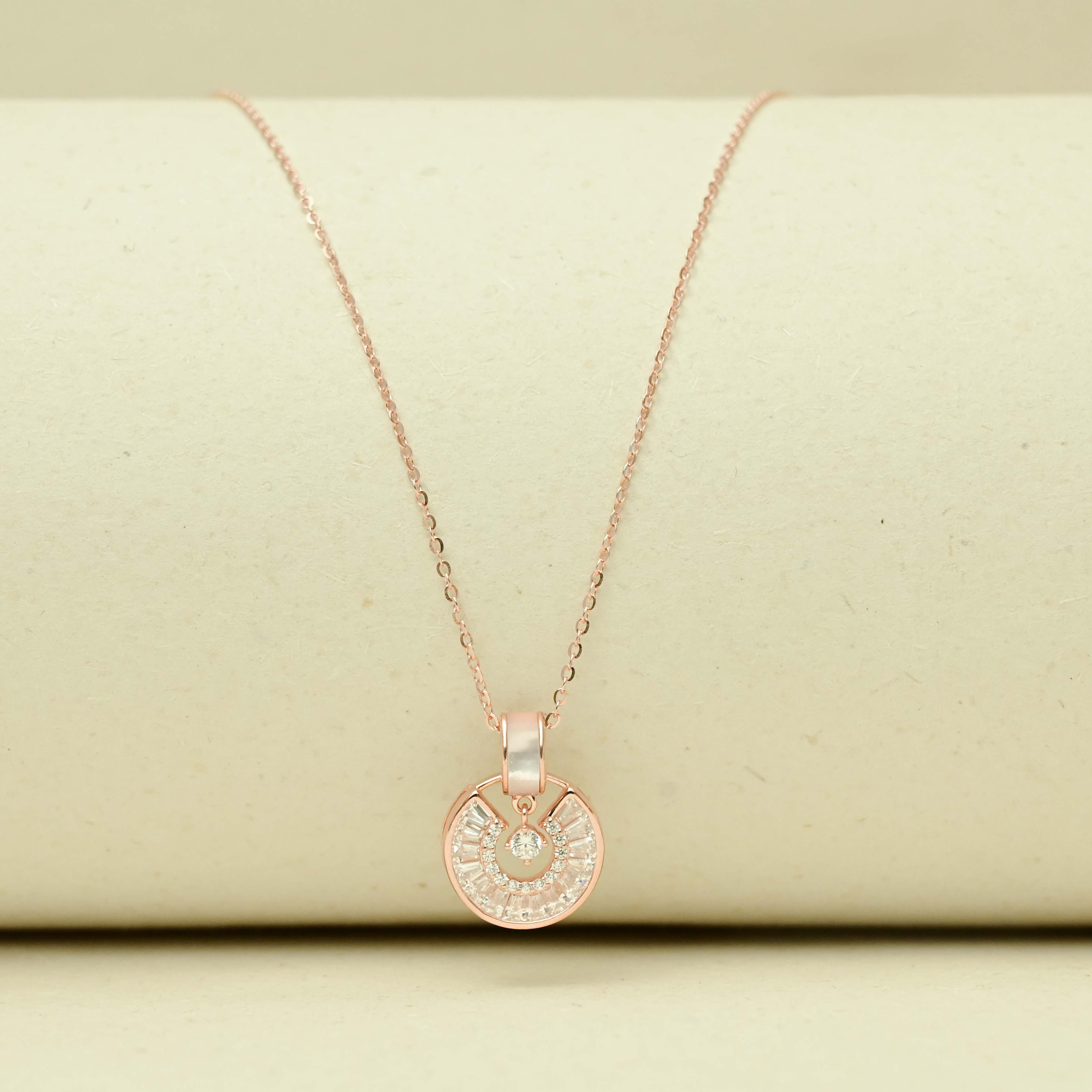 Round Charm Necklace - Rose Gold Plated