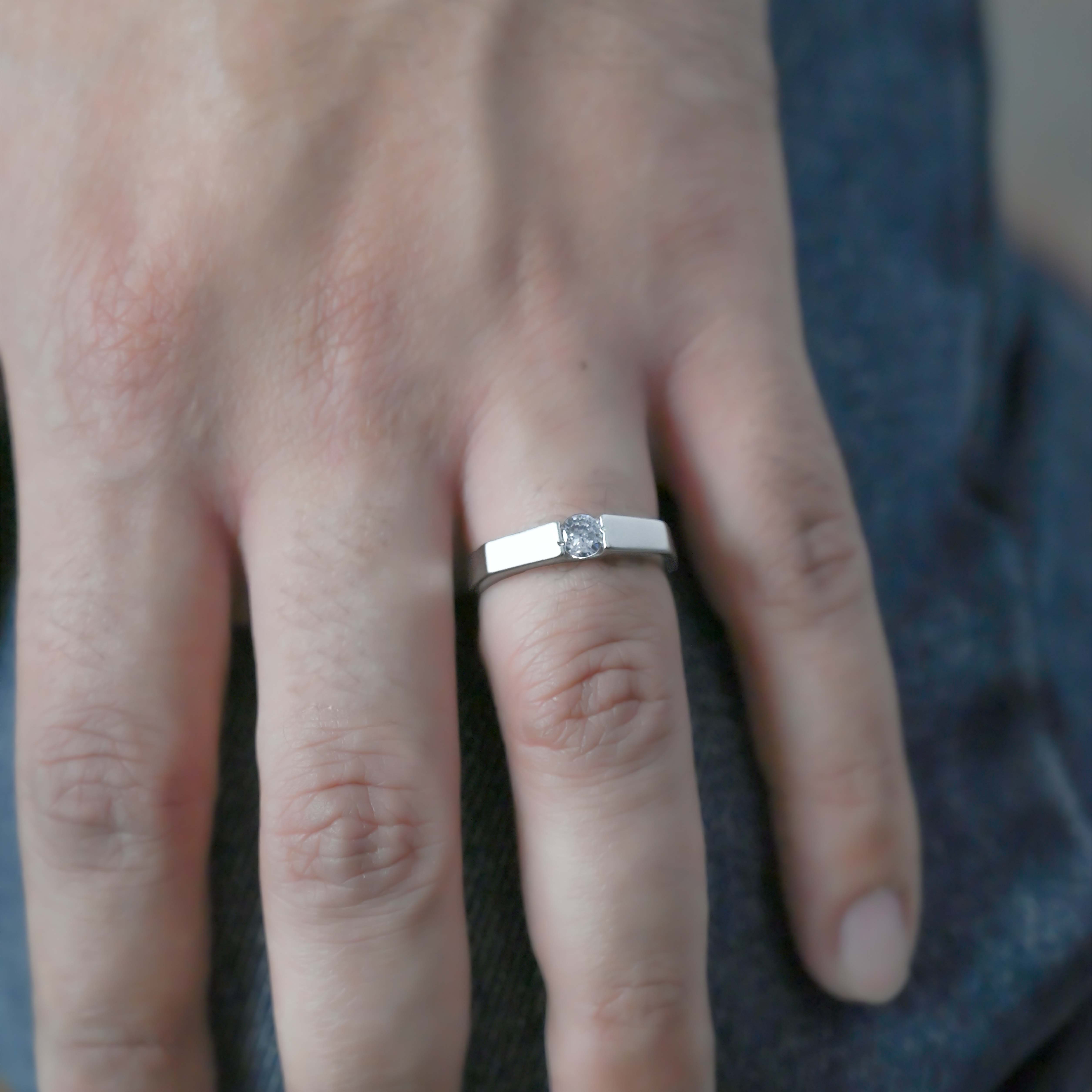 Flat Band Solitaire Ring