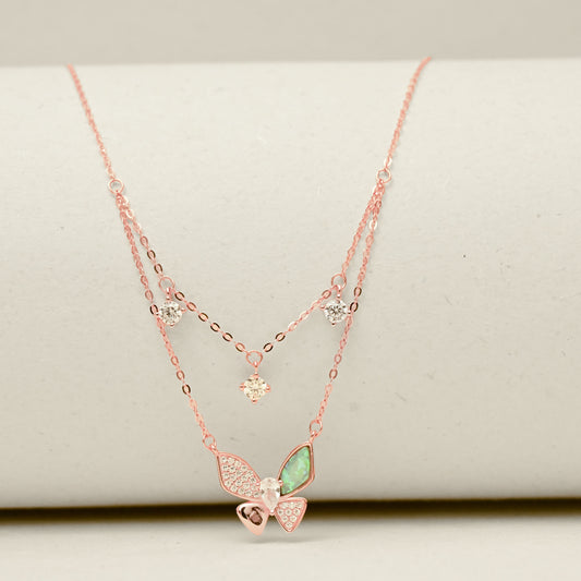 Garden Butterfly Necklace - Rose Gold Plated