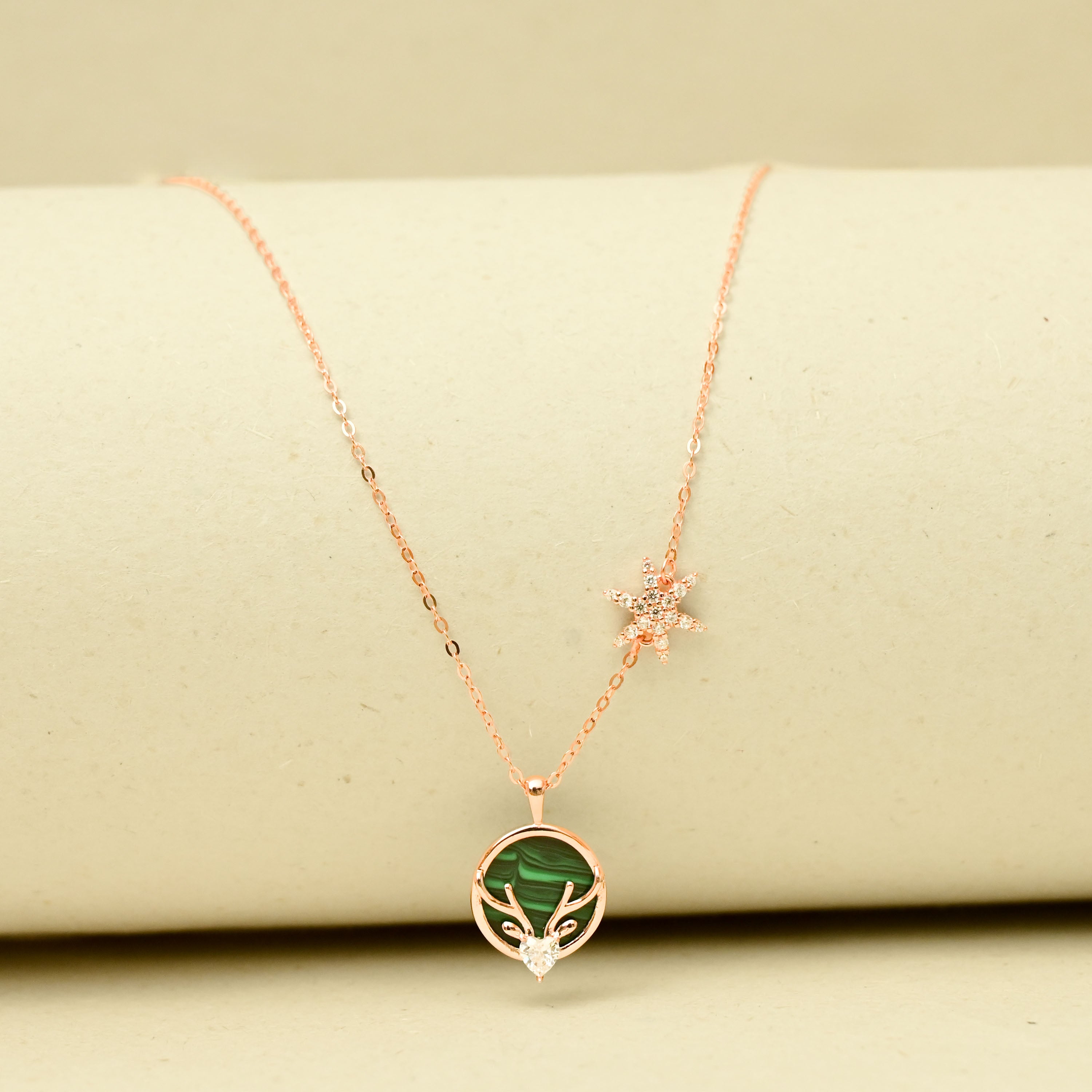 Midnight Deer Charm Necklace - Rose Gold Plated