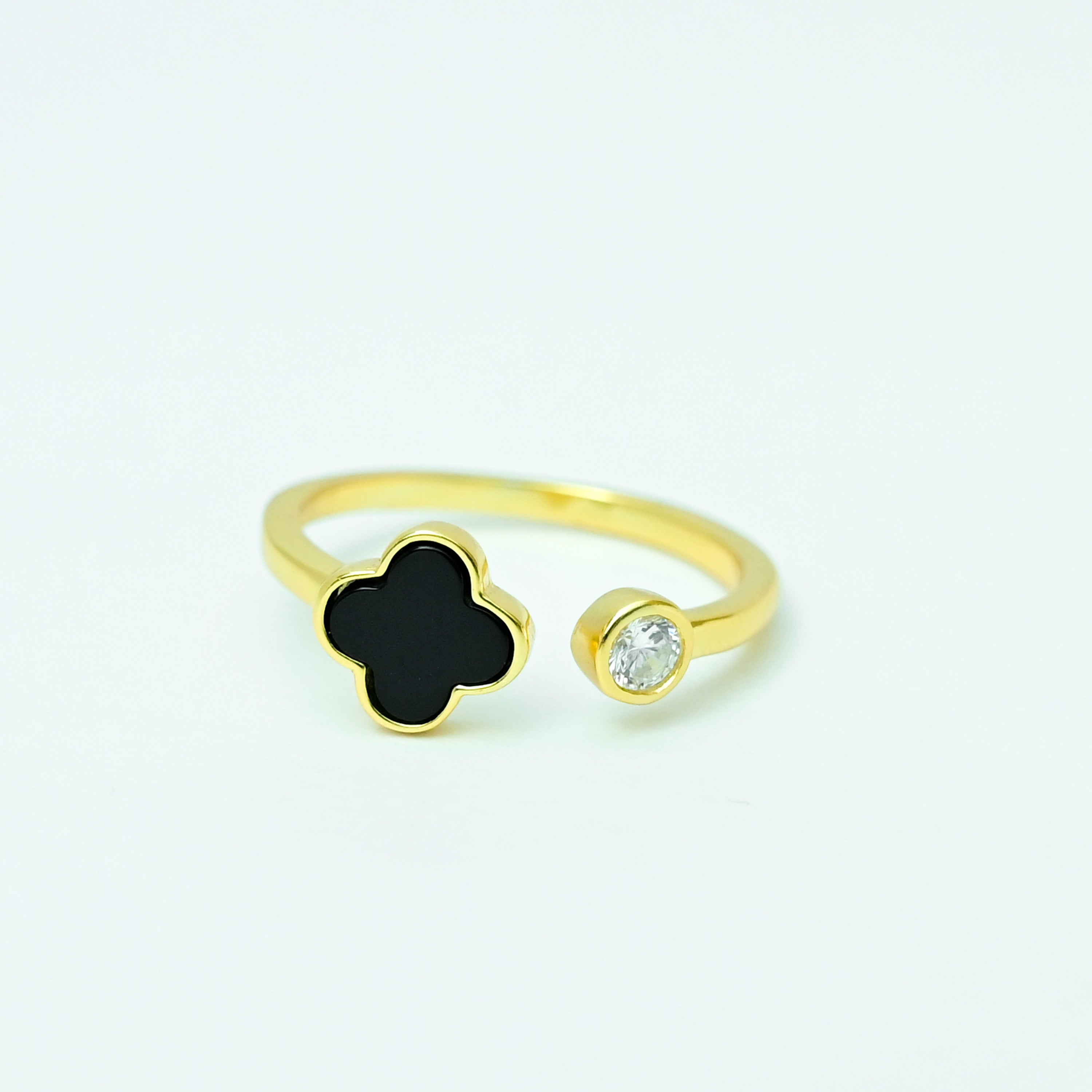 Black Petal Glow Ring - Gold Plated