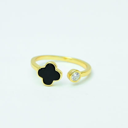Black Petal Glow Ring - Gold Plated