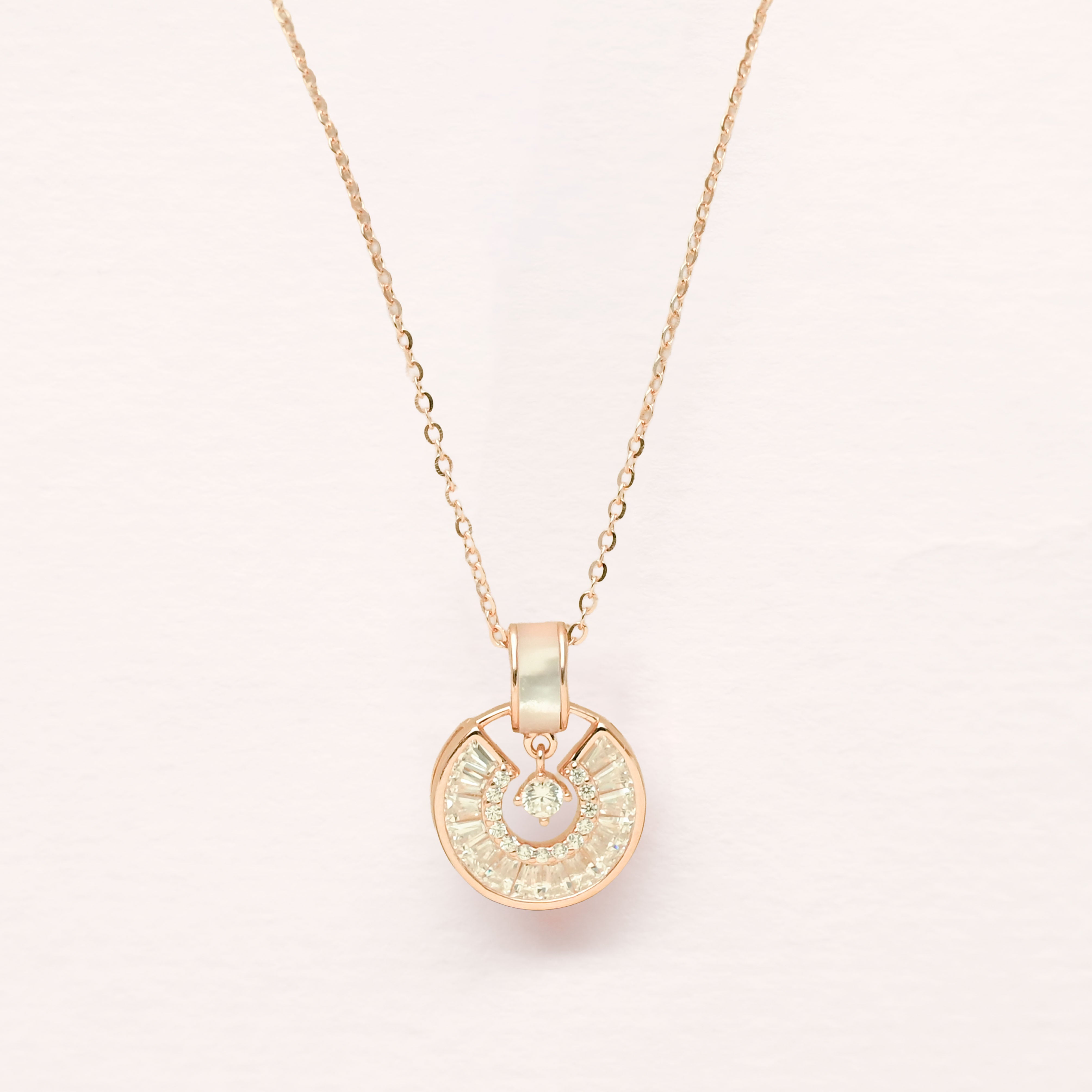Round Charm Necklace - Rose Gold Plated