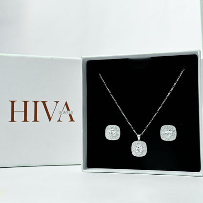 Brilliance Square Set Pendant With Earrings