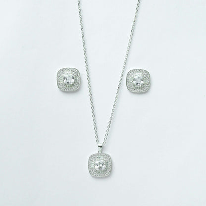 Brilliance Square Set Pendant With Earrings