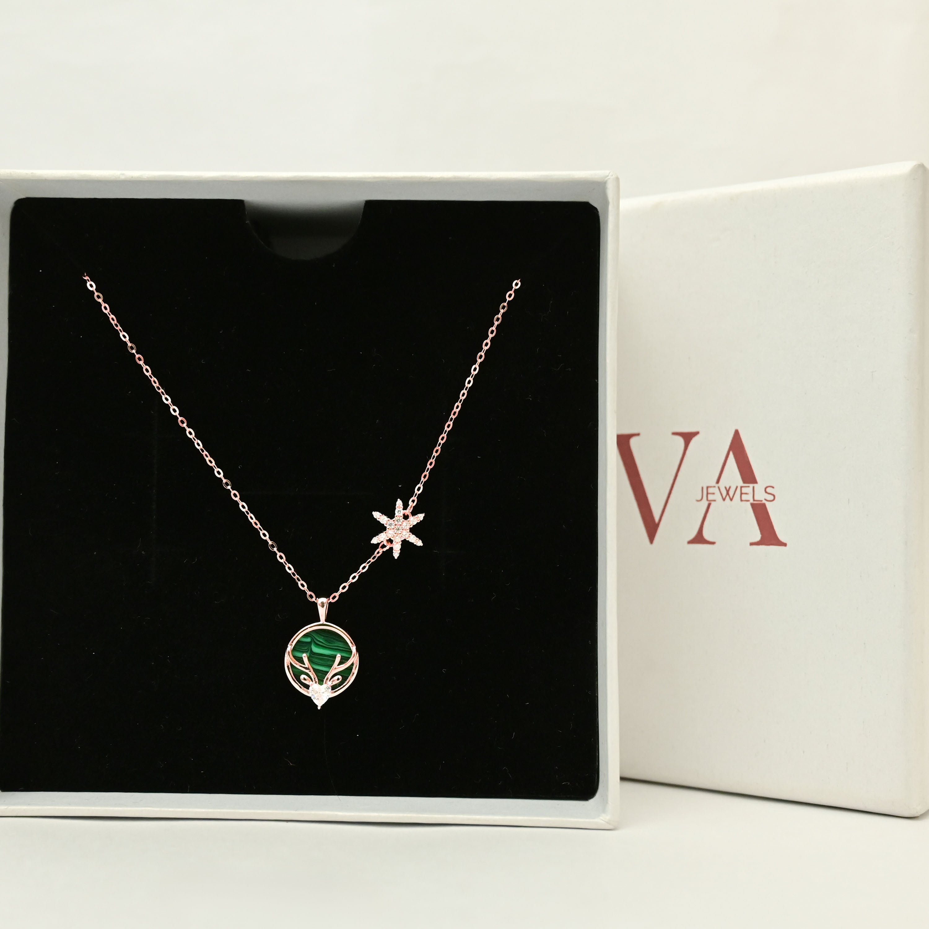 Midnight Deer Charm Necklace - Rose Gold Plated