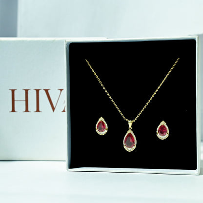 Red Majesty Pendant With Earrings