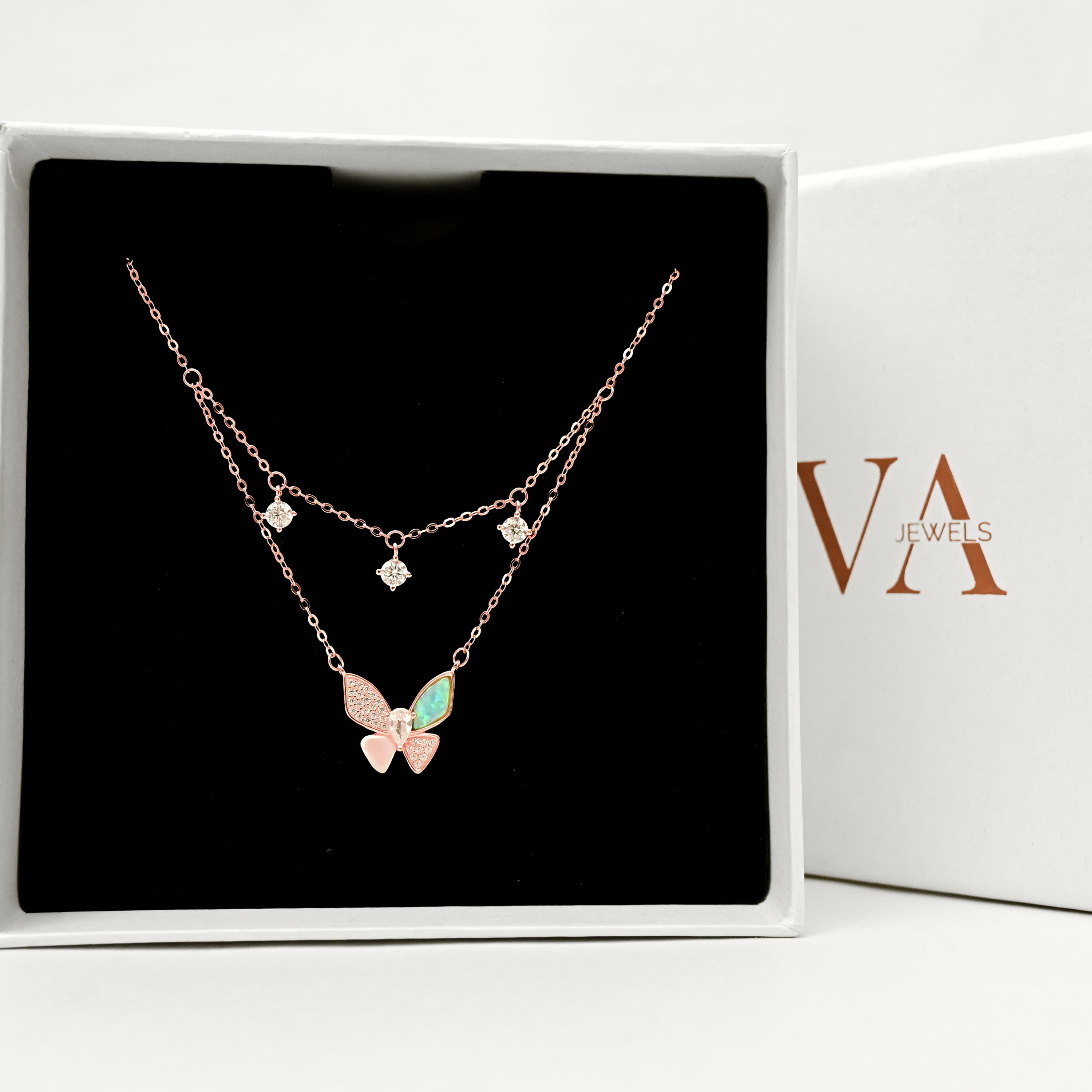 Garden Butterfly Necklace - Rose Gold Plated