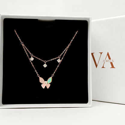 Garden Butterfly Necklace - Rose Gold Plated