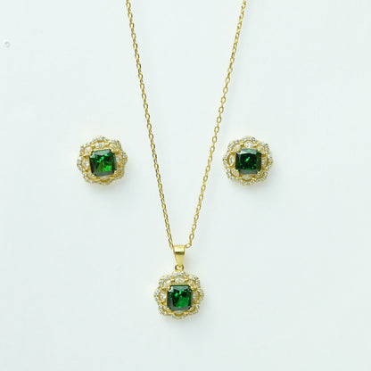 Crown Luxe Pendant With Earrings - Gold Plated