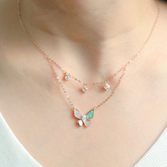 Garden Butterfly Necklace - Rose Gold Plated