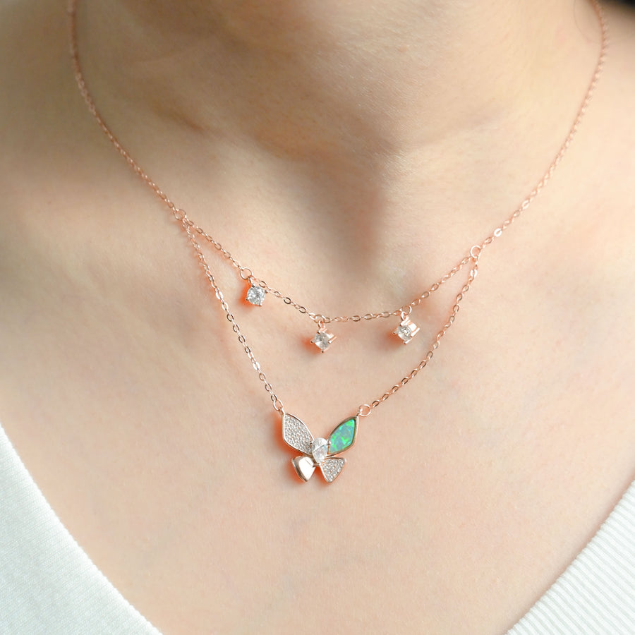 Garden Butterfly Necklace - Rose Gold Plated