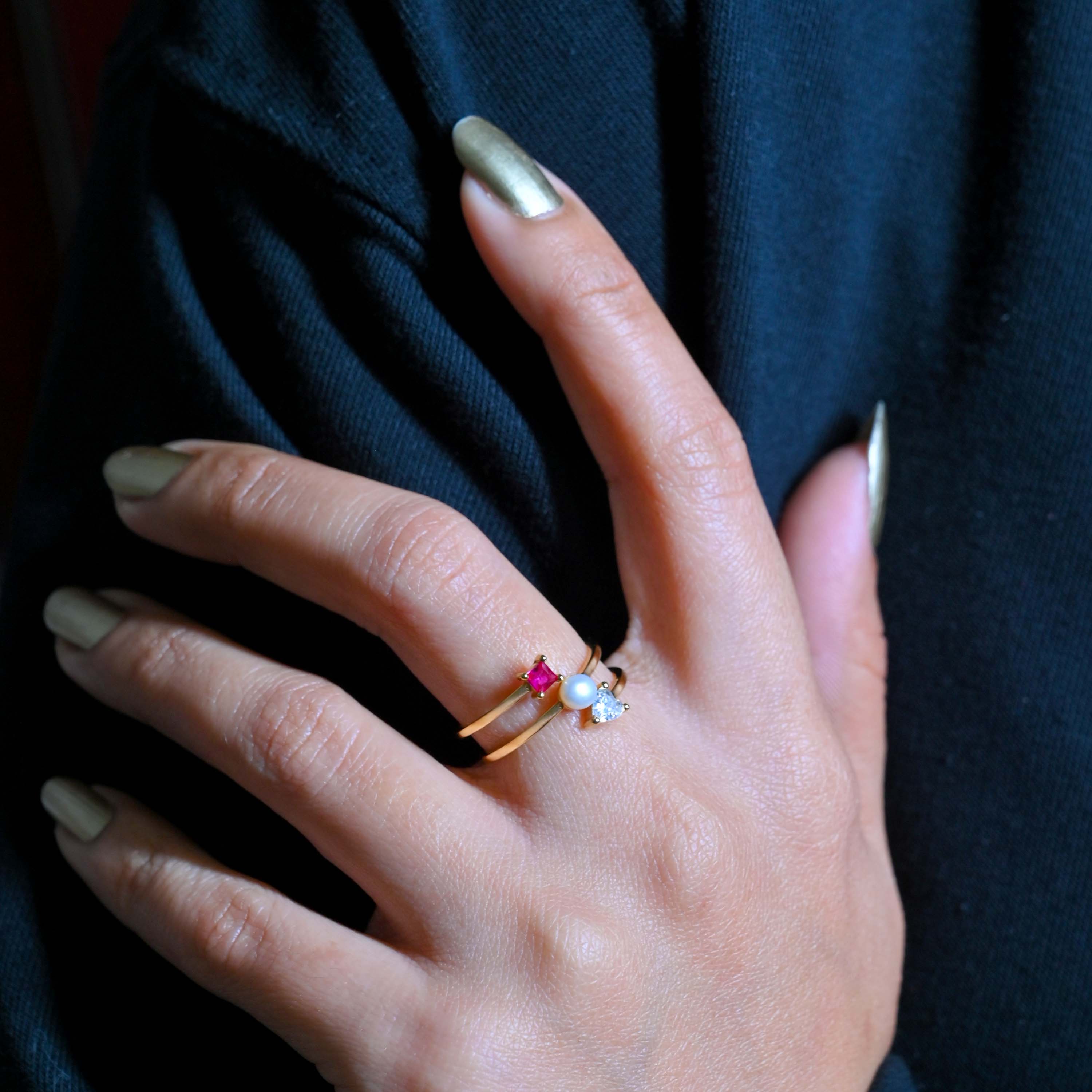 Sweetheart Pearl Stack Ring