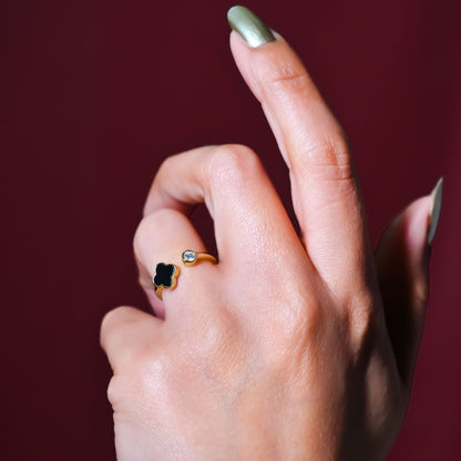 Black Petal Glow Ring - Gold Plated