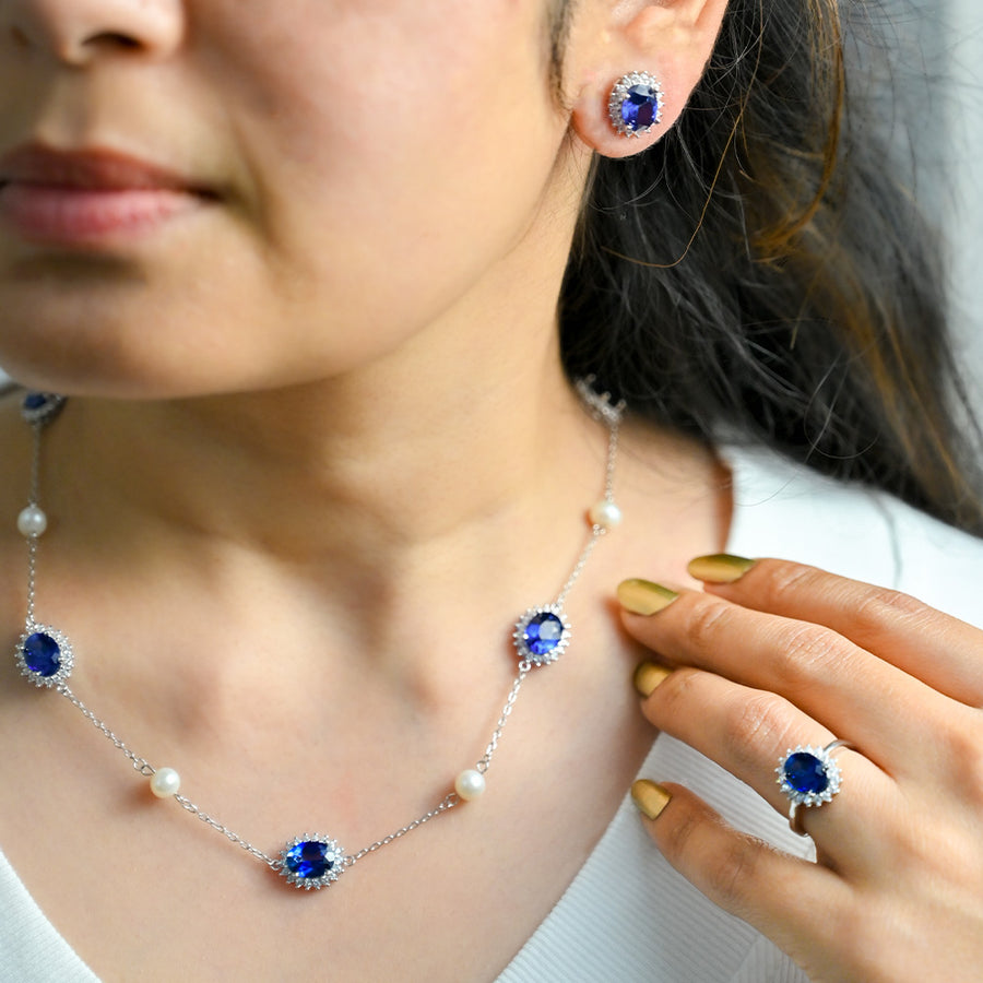 Royal Pearl Necklace With Earrings & Ring