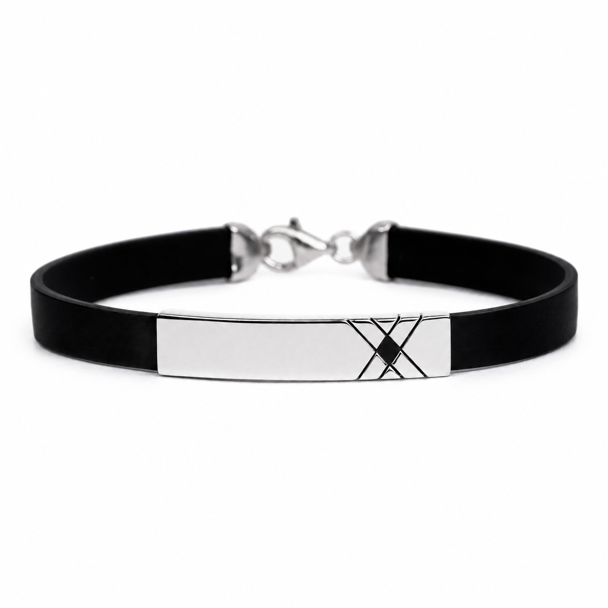 925 Silver Bar Leather Bracelet