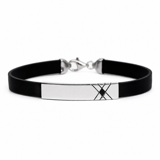 925 Silver Bar Leather Bracelet