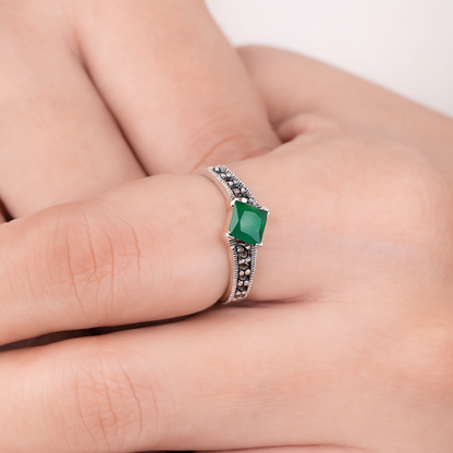 Princess-Cut Silver Ring - Green