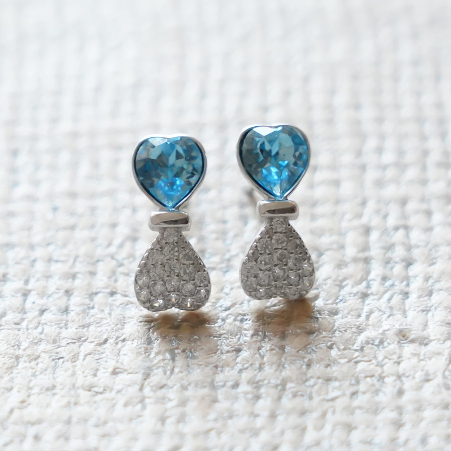 Crystal Heart Stud Earrings - Blue